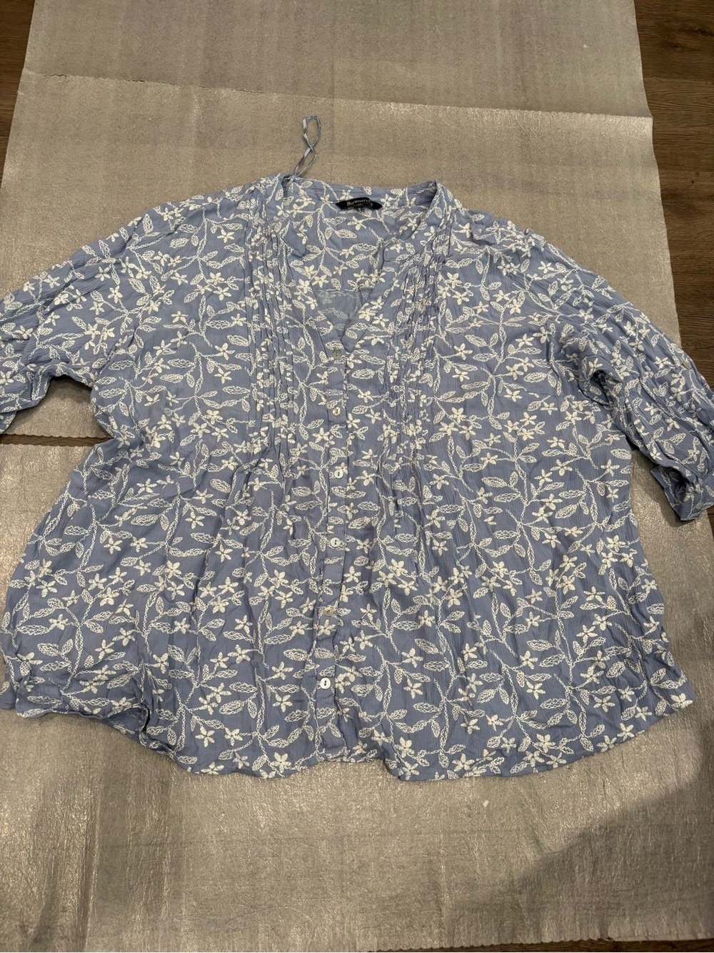 [US20/PTP26’]Bonmarche Light Blue Floral Button-Front Viscose Blouse